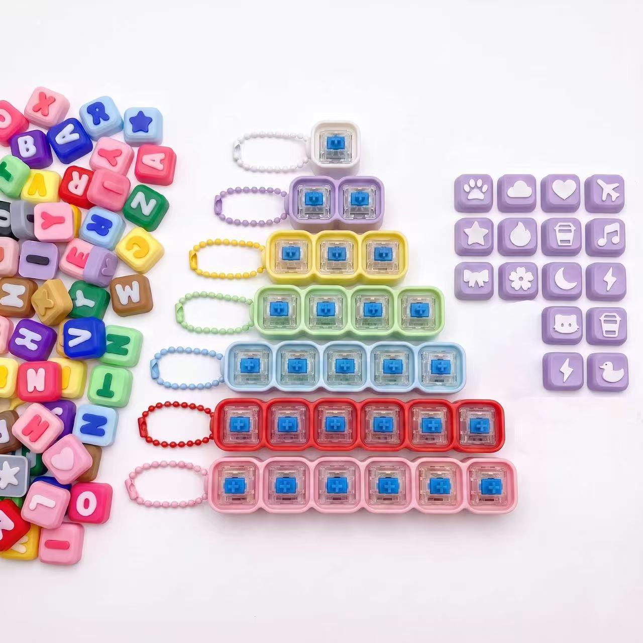 Colourful personalised letter clickers and components